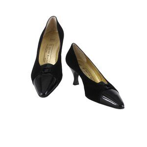 Bruno Magli Heels Sz 10 B Black Slip On Suede Patent Leather 3" Heels